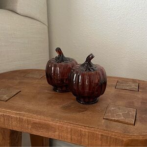 Small holiday Halloween/ thanksgiving glass pumpkins set of 2
